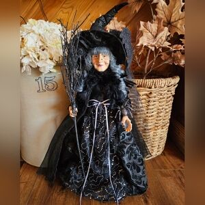 Black Halloween Witch with Hat and Broom